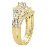 0.90 Carat (ctw) 14K Yellow Gold Round White Diamond Ladies Bridal Halo Style Split Shank Engagement Ring Set