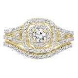 0.90 Carat (ctw) 14K Yellow Gold Round White Diamond Ladies Bridal Halo Style Split Shank Engagement Ring Set