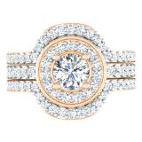1.80 Carat (ctw) 10K Rose Gold Round White Diamond Ladies Bridal Halo Style Engagement Ring Set