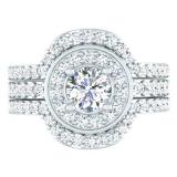 1.80 Carat (ctw) 10K White Gold Round White Diamond Ladies Bridal Halo Style Engagement Ring Set