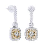 0.90 Carat (ctw) 10K White & Yellow Gold Two Tone Round Yellow & White Diamond Ladies Halo Style Dangling Drop Earrings