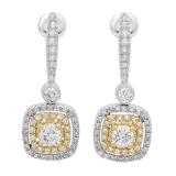 0.90 Carat (ctw) 10K White & Yellow Gold Two Tone Round Yellow & White Diamond Ladies Halo Style Dangling Drop Earrings