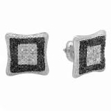 0.10 Carat (ctw) Sterling Silver Round Black & White Diamond Ladies Kite Shape Stud Earrings 1/10 CT
