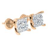 0.25 Carat (ctw) 10K Rose Gold Round White Diamond Ladies Cluster Stud Earrings 1/4 CT