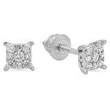 0.25 Carat (ctw) 10K White Gold Round White Diamond Ladies Cluster Stud Earrings 1/4 CT