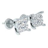 0.25 Carat (ctw) 10K White Gold Round White Diamond Ladies Cluster Stud Earrings 1/4 CT