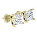 0.25 Carat (ctw) 10K Yellow Gold Round White Diamond Ladies Cluster Stud Earrings 1/4 CT
