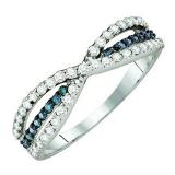 0.40 Carat (ctw) 10K White Gold Round White & Blue Diamond Ladies Fashion Anniversary Wedding Band
