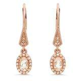 0.60 Carat (ctw) 14K Rose Gold Oval Morganite & Round White Diamond Ladies Halo Style Dangling Drop Earrings