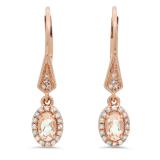 0.60 Carat (ctw) 14K Rose Gold Oval Morganite & Round White Diamond Ladies Halo Style Dangling Drop Earrings