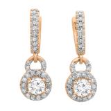 0.45 Carat (ctw) 14K Rose Gold Round White Diamond Ladies Halo Style Dangling Drop Earrings 1/2 CT