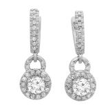 0.45 Carat (ctw) 18K White Gold Round White Diamond Ladies Halo Style Dangling Drop Earrings 1/2 CT