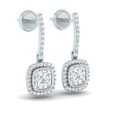 0.40 Carat (ctw) 18K White Gold Round White Diamond Ladies Cluster Style Dangling Earrings