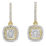 0.40 Carat (ctw) 18K Yellow Gold Round White Diamond Ladies Cluster Style Dangling Earrings