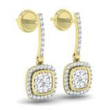 0.40 Carat (ctw) 18K Yellow Gold Round White Diamond Ladies Cluster Style Dangling Earrings