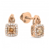 0.30 Carat (ctw) 10K Rose Gold Round Champagne & White Diamond Ladies Halo Style Dangling Earrings 1/3 CT