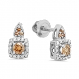 0.30 Carat (ctw) 10K White Gold Round Champagne & White Diamond Ladies Halo Style Dangling Earrings 1/3 CT