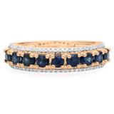 1.15 Carat (ctw) 10K Rose Gold Round Blue Sapphire & White Diamond Ladies Anniversary Wedding Band Stackable Ring