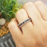 1.15 Carat (ctw) 10K Rose Gold Round Blue Sapphire & White Diamond Ladies Anniversary Wedding Band Stackable Ring