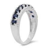 1.15 Carat (ctw) 10K White Gold Round Blue Sapphire & White Diamond Ladies Anniversary Wedding Band Stackable Ring