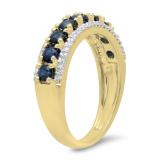 1.15 Carat (ctw) 10K Yellow Gold Round Blue Sapphire & White Diamond Ladies Anniversary Wedding Band Stackable Ring