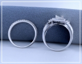 0.95 Carat (ctw) 10K White Gold Princess & Round White Diamond Ladies Bridal Halo Style Split Shank Engagement Ring Set 1 CT