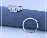0.95 Carat (ctw) 10K White Gold Princess & Round White Diamond Ladies Bridal Halo Style Split Shank Engagement Ring Set 1 CT
