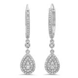0.50 Carat (ctw) 10K White Gold Round White Diamond Ladies Dangling Drop Earrings 1/2 CT