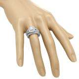 1.30 Carat (ctw) 10K White Gold Princess & Round Cut White Diamond Ladies Bridal Halo Style Split Shank Engagement Ring With Matching Band Set