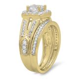 1.30 Carat (ctw) 10K Yellow Gold Princess & Round Cut White Diamond Ladies Bridal Halo Style Split Shank Engagement Ring With Matching Band Set