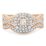 0.60 Carat (ctw) 10K Rose Gold Round Cut White Diamond Ladies Bridal Swirl Halo Style Split Shank Engagement Ring With Matching Band Set