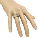 0.60 Carat (ctw) 10K Yellow Gold Round Cut White Diamond Ladies Bridal Swirl Halo Style Split Shank Engagement Ring With Matching Band Set