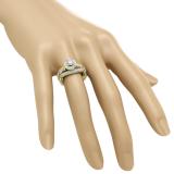 0.90 Carat (ctw) 18K Yellow Gold Round Cut White Diamond Ladies Bridal Halo Vintage Style Engagement Ring With Matching Band Set