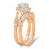 1.35 Carat (ctw) 14K Rose Gold Round Cut White Cubic Zirconia Ladies Bridal Halo Vintage Style Engagement Ring With Matching Band Set