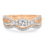 1.00 Carat (ctw) 10K Rose Gold Princess & Round Cut White Diamond Ladies Bridal Split Shank Engagement Ring With Matching Band Set 1 CT