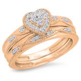 0.25 Carat (ctw) 10K Rose Gold Round Cut White Diamond Ladies Bridal Heart Shaped Engagement Ring With Matching Band Set 1/4 CT