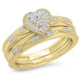 0.25 Carat (ctw) 10K Yellow Gold Round Cut White Diamond Ladies Bridal Heart Shaped Engagement Ring With Matching Band Set 1/4 CT
