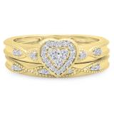 0.25 Carat (ctw) 10K Yellow Gold Round Cut White Diamond Ladies Bridal Heart Shaped Engagement Ring With Matching Band Set 1/4 CT