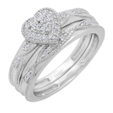 0.25 Carat (ctw) 14K White Gold Round Cut White Diamond Ladies Bridal Heart Shaped Engagement Ring With Matching Band Set 1/4 CT