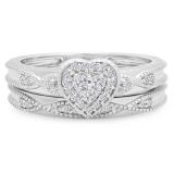 0.25 Carat (ctw) 14K White Gold Round Cut White Diamond Ladies Bridal Heart Shaped Engagement Ring With Matching Band Set 1/4 CT