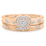 0.25 Carat (ctw) 18K Rose Gold Round Cut White Diamond Ladies Bridal Heart Shaped Engagement Ring With Matching Band Set 1/4 CT