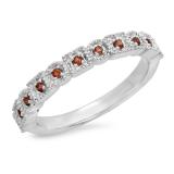 0.20 Carat (Ctw) 10K White Gold Round Garnet Ladies Vintage Style Anniversary Wedding Eternity Band Stackable Ring 1/5 CT