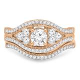 1.10 Carat (ctw) 10K Rose Gold Round Cut White Diamond Ladies Bridal Engagement Ring With Matching Band Set 1 CT