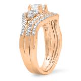 1.10 Carat (ctw) 10K Rose Gold Round Cut White Diamond Ladies Bridal Engagement Ring With Matching Band Set 1 CT