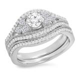 1.10 Carat (ctw) 10K White Gold Round Cut White Diamond Ladies Bridal Engagement Ring With Matching Band Set 1 CT