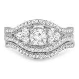 1.10 Carat (ctw) 10K White Gold Round Cut White Diamond Ladies Bridal Engagement Ring With Matching Band Set 1 CT