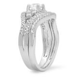 1.10 Carat (ctw) 10K White Gold Round Cut White Diamond Ladies Bridal Engagement Ring With Matching Band Set 1 CT