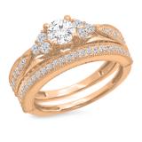 1.45 Carat (ctw) 10K Rose Gold Round Cut White Diamond Ladies Bridal Engagement Ring With Matching Band Set 1 1/2 CT