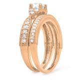 1.45 Carat (ctw) 10K Rose Gold Round Cut White Diamond Ladies Bridal Engagement Ring With Matching Band Set 1 1/2 CT