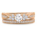 1.45 Carat (ctw) 10K Rose Gold Round Cut White Diamond Ladies Bridal Engagement Ring With Matching Band Set 1 1/2 CT